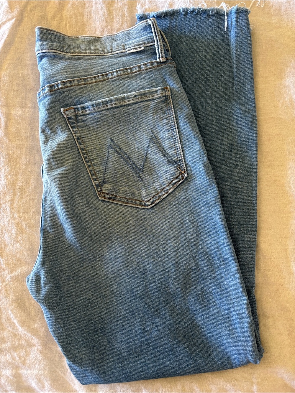 MOTHER The Pixie Dazzler Ankle Fray Women’s High Rise Denim in Light Blue